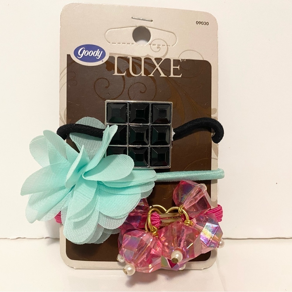 4/$20 2008 Goody Luxe Hair Elastic Set New on Card Bobble Pink Jewel Flower 🛑